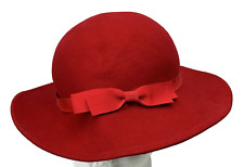 Vintage Geo Bollman Women's Red Doe Skin Felt Sun Hat Red Bow USA Made picture