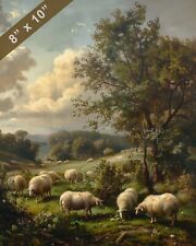 Pastoral Tranquility: Landscape Painting of Grazing Sheep 8x10 Print picture