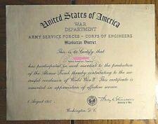 Manhattan Project Army Corps of Engineers Atomic Bomb Certificate Henry Stimson picture