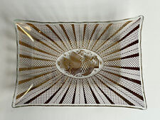 Vintage Georges Briard Bird Dove Partridge Glass Plate Tray MCM Abstract Gold picture