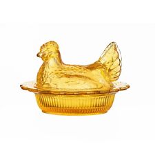 Mosser Glass USA Vintage Style Hen on Nest Amber Marigold Iridescent New picture