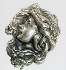ANTIQUE BEAUTIFUL HIGH RELIEF STERLING SILVER ART NOUVEAU WOMAN DETAILED BROOCH picture