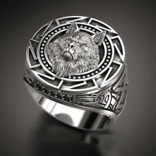 Stunning Bold Stylish Antique 3D Wolf Design Art Deco 935 Argentium Silver Ring picture
