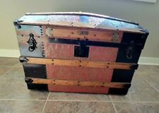 Vintage Geo Burroughs and Sons Trunk Wood, Leather, Ornate, Very Rare picture