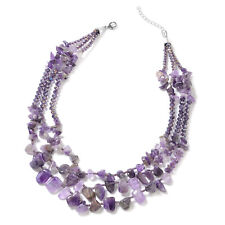Purple Amethyst Glass Chips Beaded Necklace for Women Multi Strand Jewelry 18