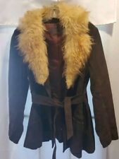 Vintage 1960-70s Brown Suede Faux Fur Penny Lane Coat Boho Hippie Leathercraft  picture