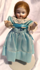 Antique All Bisque Doll 2120 5 White Lace Blue Dress Hand painted 5.75
