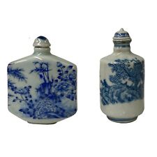 2 x Chinese Porcelain Snuff Bottle With Blue White Scenery Graphic ws1241 picture