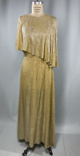 Vintage Dress SIZE LARGE gold lurex metallic long 60's 70's stretch maxi disco picture