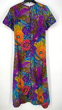 VTG Colin Glascoe size 14 (fits S/M) 1970s Vintage bright Print maxi Dress Silk picture