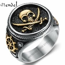 MENDEL Gothic Mens Stainless Steel Gold Plated Biker Pirate Skull Ring Size 6-15 picture