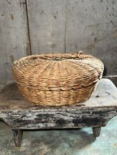 Antique Native American Sweet Grass Basket Folk Art Lidded Sewing Basket picture