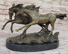 Handcrafted Bronze Statue Two Large Stallions Horses by B C Zhang Signed picture