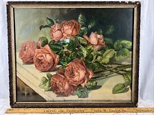 Antique Carved Wood Frame American Beauties Roses Picture Wall Art 21.5”x18”VTG picture
