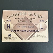 RARE 1939 Boston Braves Season Complimentary Ticket Press Pass National League. picture