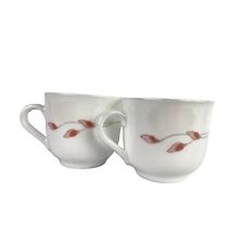 Set of 2 Arcopal France Linette Cups Pink Peach Flowers Gray Stems 3 1/2” x 3” picture
