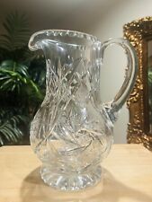 Vintage American Brilliant ABP Cut Glass Crystal Pitcher Pin Wheel 9