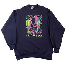 VTG 80s Parrots Birds Flowers Florida Sweater Sweatshirt Sz L Neon Puff Print picture