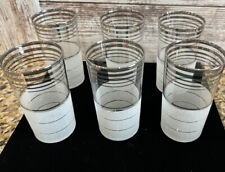 Vintage MCM Lot Of 6 8 Ounce Silver Rim Bar Tumblers Frost Glass picture