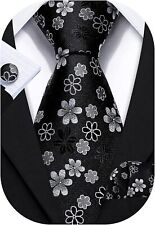 Barry.Wang Paisley Flower Tie Set Men Necktie Woven Pocket Square Cuff Links Wed picture