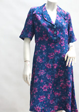 Vintage 40s Blue Dress With Pink Floral Print Collared Dress Midi Dress Mid Cent picture