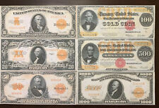 Reproduction Set 1922 Gold Certificates $10-$1000 USA Currency Copies Set of 6 picture