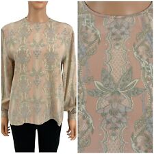 Vintage 100% Silk Secretary Blouse Pastel Baroque Damask Pullover Silk Chiffon 6 picture