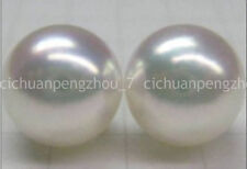 HUGE 13-14MM GENUINE SOUTH SEA PERFECT WHITE PEARL STUD EARRINGS 14K GOLD AAA picture