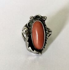 Vintage Native American Sterling Silver and Coral Ring - Size 7 picture