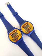 2 Vintage Chuck & Cheeses Plastic Digital Wrist Watch Lot Blue & Yellow picture