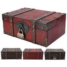 Vintage Wooden Storage Box Decorative Treasure Jewelry Chest With Lock Home BOO picture