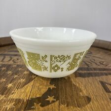 Vintage Federal Milk Glass & Olive Green flowered  8” Nesting Bowl picture