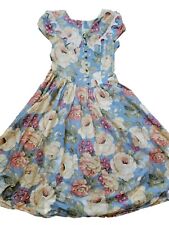 VTG LESLIE LUCKS-1980 Floral Full Skirt Cottagecore Tea Dress SZ 10 Lace  READ picture
