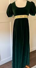 VTG 1960s Green Velvet Maxi Dress Empire Waist Custom Made Puff Sleeves sz S -M picture