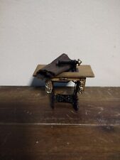 Vintage Dollhouse Miniature Wood Metal Moving Treadle Sewing Machine Room Box  picture