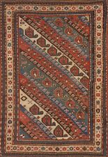 Pre-1900 Antique Geometric Kazak Russian Area Rug 4'x6' Wool Hand-knotted Carpet picture