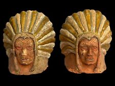Unusual Early 20th C. Native American Chief Bookends Brick Type Clay Terracotta picture