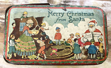 Antique vintage litho candy tin box Merry Christmas from Santa Tindeco 1920s picture