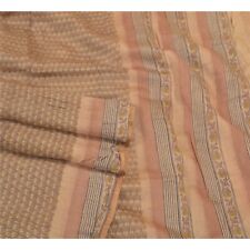 Sanskriti Vintage Cream Indian Sarees Pure Tussar Silk Printed Sari 5 Yd Fabric picture