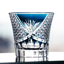 Japanese Style Edo Kiriko Glass Hand Cut Crystal Whisky Glasses Ink Blue 8.3oz picture