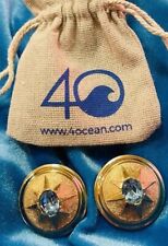 BLUE RHINESTONE ATOMIC EARRINGS FRANCE CLIP-ON MCM ROUND GOLD TONE 4OCEAN POUCH picture