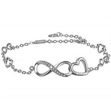 Real  Sterling Silver Adjustable Bracelet infinity Heart Anklet Xmas Gifts Sale picture