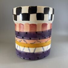 Vicki Carroll Pottery Signed Utensil Holder Hand Painted 1995 Vintage Art Deco picture