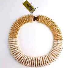 Vintage RARE Signed Napier Necklace Weighy Faux Gold and Peal Contoured Collar picture