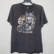 Vintage 1989 Harley Davidson Wolf Survivors Distressed T Shirt Size XL picture