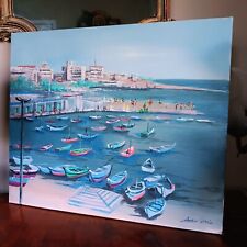 Modern Abstract Ocean Boats Cityscape Oil Painting By Andre Cho picture