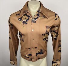 Vtg 60s 70s Gallery Shirt Mens LARGE Disco Saturday Night Fever Floral Polyester picture