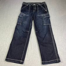 True Religion Pants Mens 35x31 Dark Wash Cargo Jeans Distressed Big Stitch picture