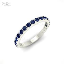 Blue Sapphire Eternity Band 2mm Round Gemstone 14K Solid Gold Half Eternity Ring picture