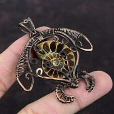 Gift For Her Copper Ammonite Fossil Jewelry Wire Wrapped Tortoise Pendant 2.56